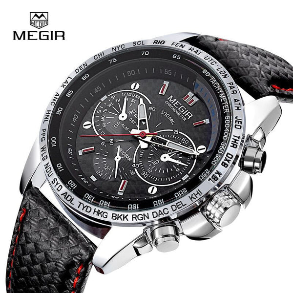 Top Brand Megir Watches men Sports Quartz Watch Casual Leather Men's Analog Display waterproof wristwatch  Military clock man