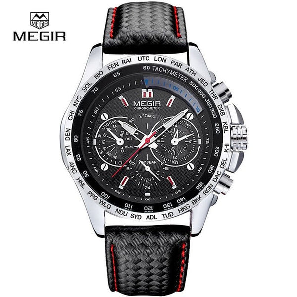 Top Brand Megir Watches men Sports Quartz Watch Casual Leather Men's Analog Display waterproof wristwatch  Military clock man