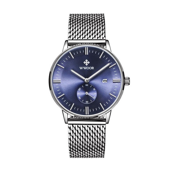 Water Resistance Watches Men Brand WWOOR  Men's Quartz-Watch Business Dress Watch Blue Dial Men Wristwatch relogio masculino